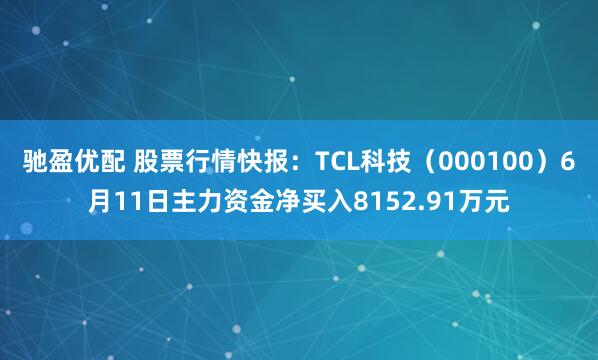 驰盈优配 股票行情快报：TCL科技（000100）6月11日主力资金净买入8152.91万元