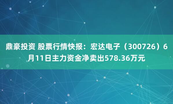 鼎豪投资 股票行情快报：宏达电子（300726）6月11日主力资金净卖出578.36万元