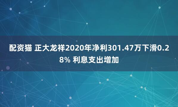 配资猫 正大龙祥2020年净利301.47万下滑0.28% 利息支出增加